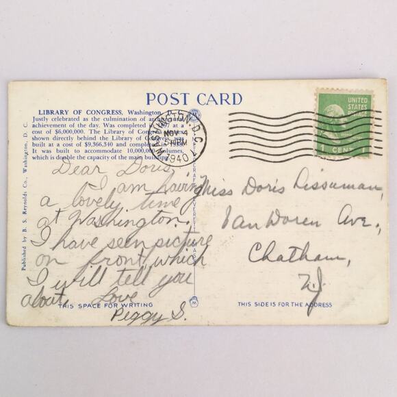 Vintage Washington DC Linen Postcard Library of Congress & Annex Building 1940 - Picture 2 of 2